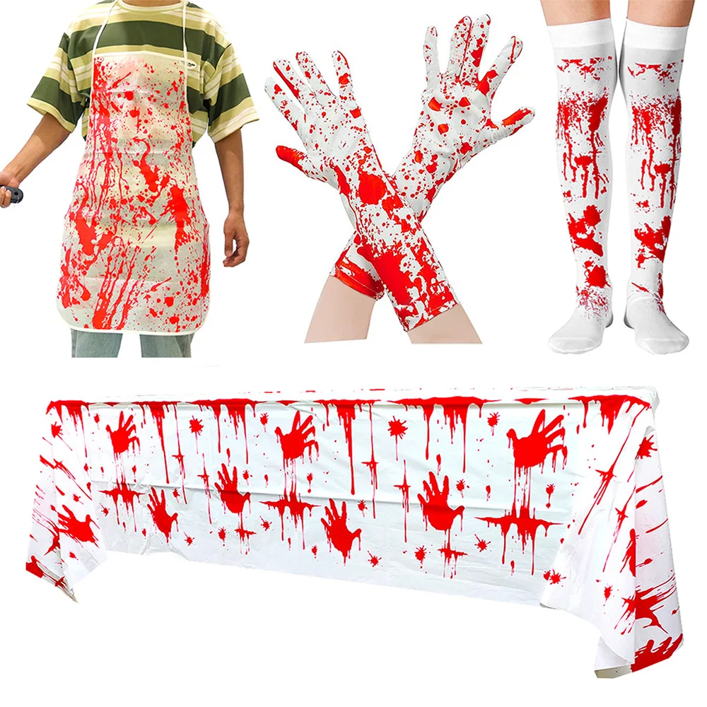 

Halloween Blood Long Stockings Blood Print Gloves Bloody Costume Haunted House Dress Up for Cosplay,Party &Haunted House Decor