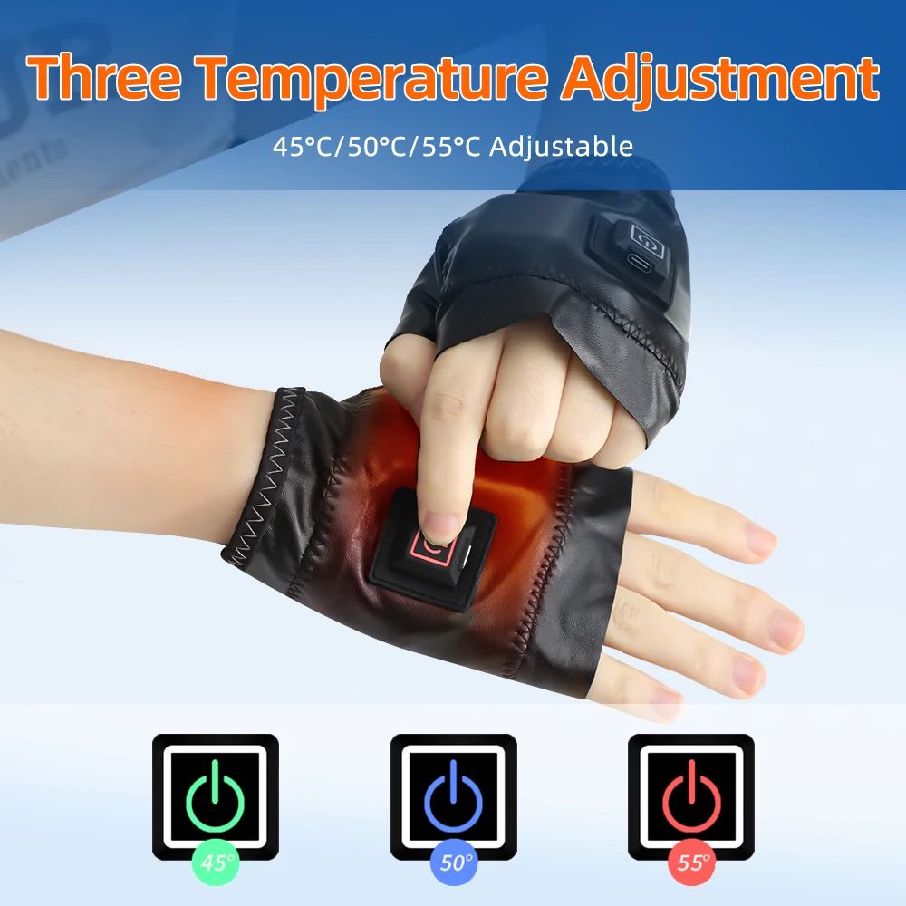 Smart Heating Leather Gloves Winter Warm Fingerless Hand Wrist Wireless Heated Promote blood circulation Mittens Keep Warm