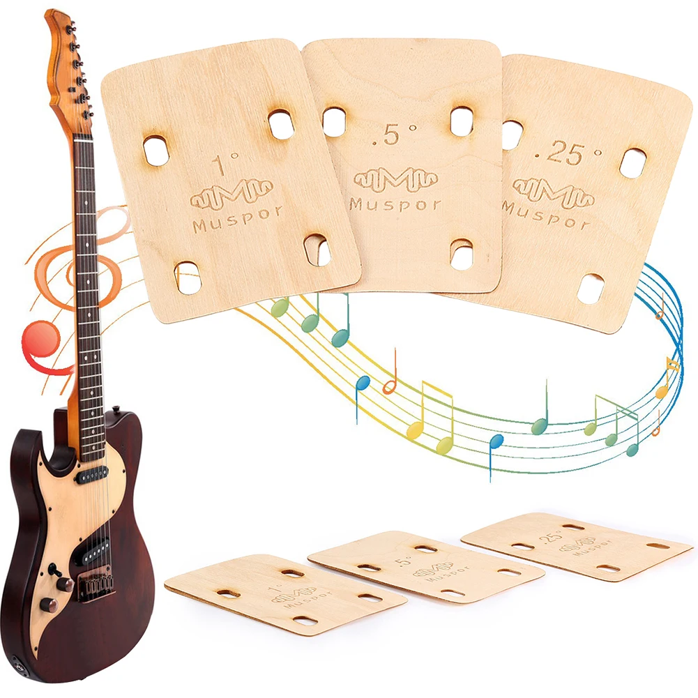 3Pcs Maple Electric Guitar Neck Shims 0.25/0.5/1 Degree Guitar Neck Spacer Sound Absorption Guitar Neck Gasket for Replacement