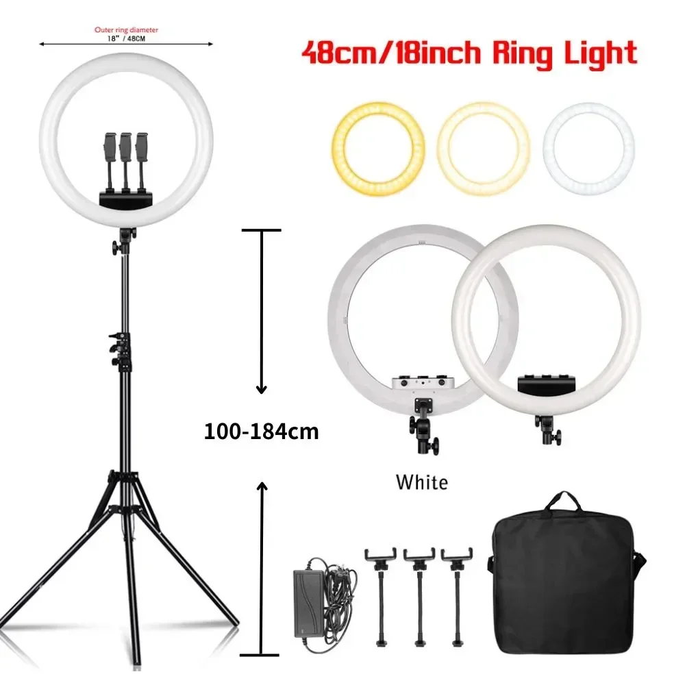 Grote ringlamp 18 inch selfie LED-videolamp met statief Telefoonclip voor YouTube Live Light Photo Photography Studio