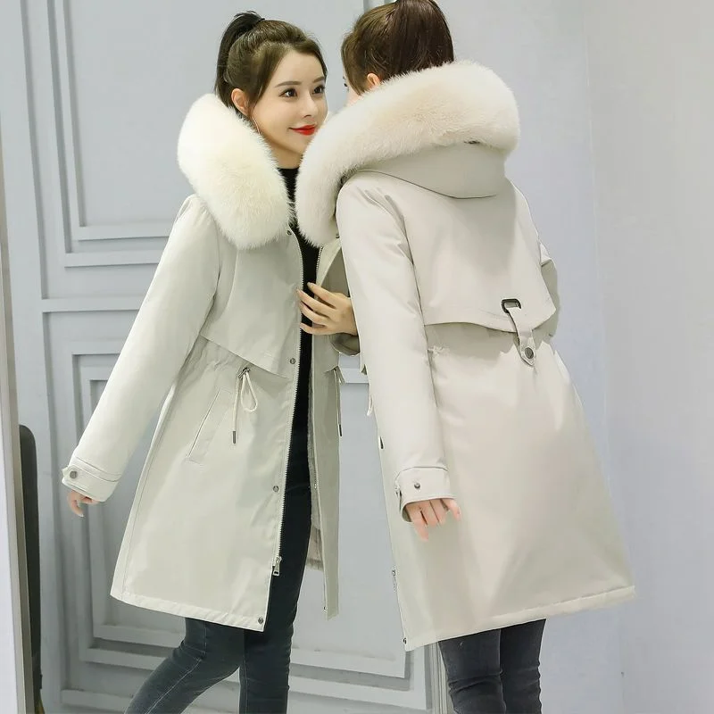 

2023 New Parker Cotton-padded Women Winter New Ins Coat Large Fur Collar Down Medium Long Cashmere Cotton-padded Coat Coat