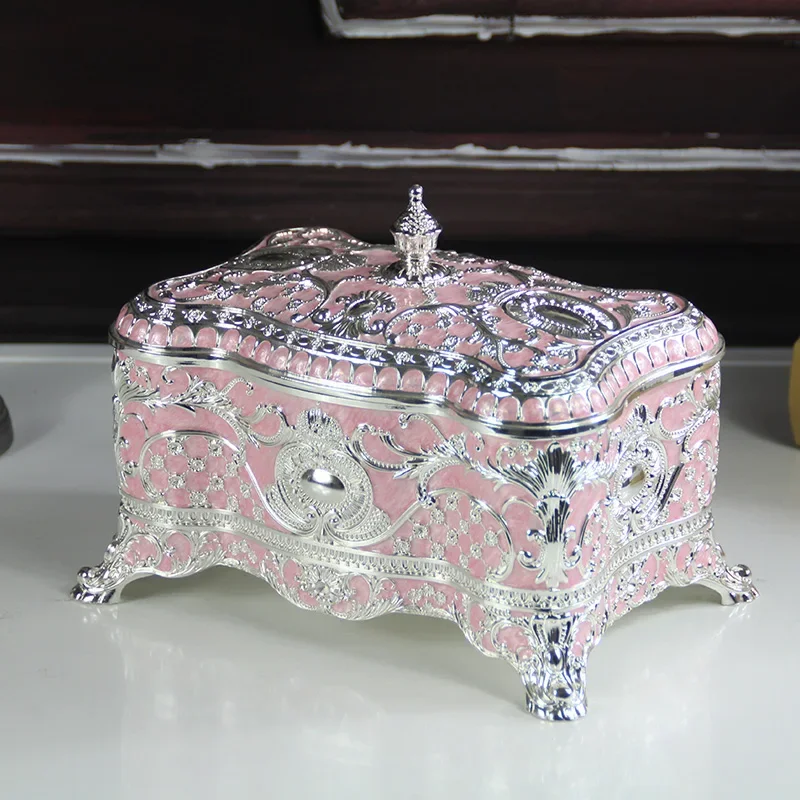 Europe Rectangle High Capacity Jewelry Box Storage Case For Wedding Table Decorative Metal Necklace Ring Storage Organizer Z149