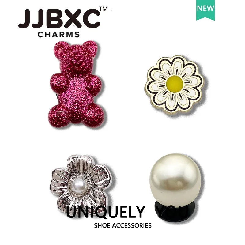 سحر معدني JJBXC لإكسسوارات مشبك أحذية كروكس المعدنية على شكل زهرة الدب المعدنية DIY لتزيين الأحذية