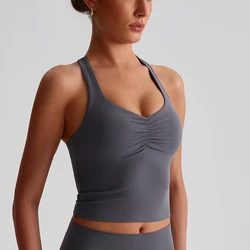 Stretch Fit Workout Tank Tops Women Scrunch Sleeveless Gym Top with Built-in Bra Open Back Yoga Shirts