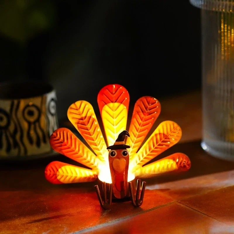 Colored Turkey Metal Tea Light Candle Holder, Thanksgiving Tabletop Candlestick, Home Desktop Ornament Decor
