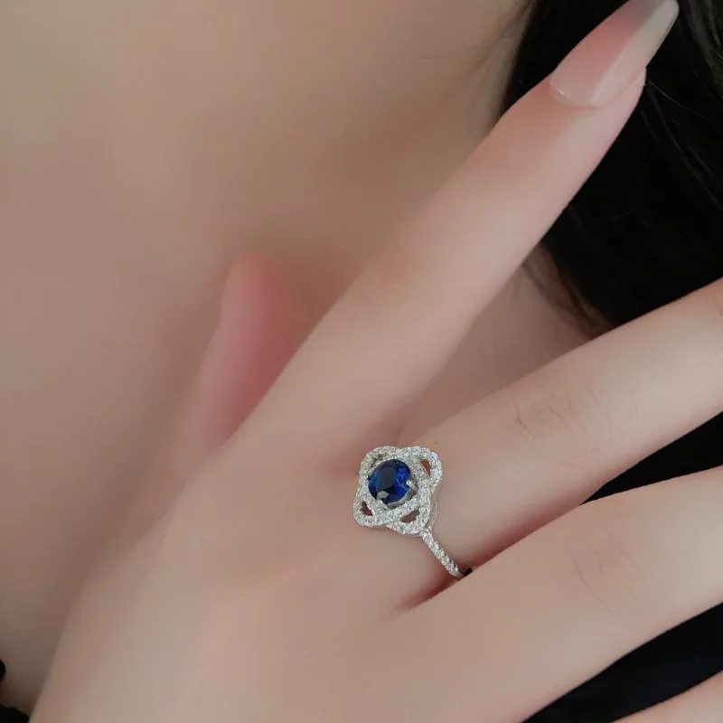 خاتم الياقوت ذو شخصية بسيطة من الفضة S925 الجديد مع خاتم بتصميم أنيق من الماس