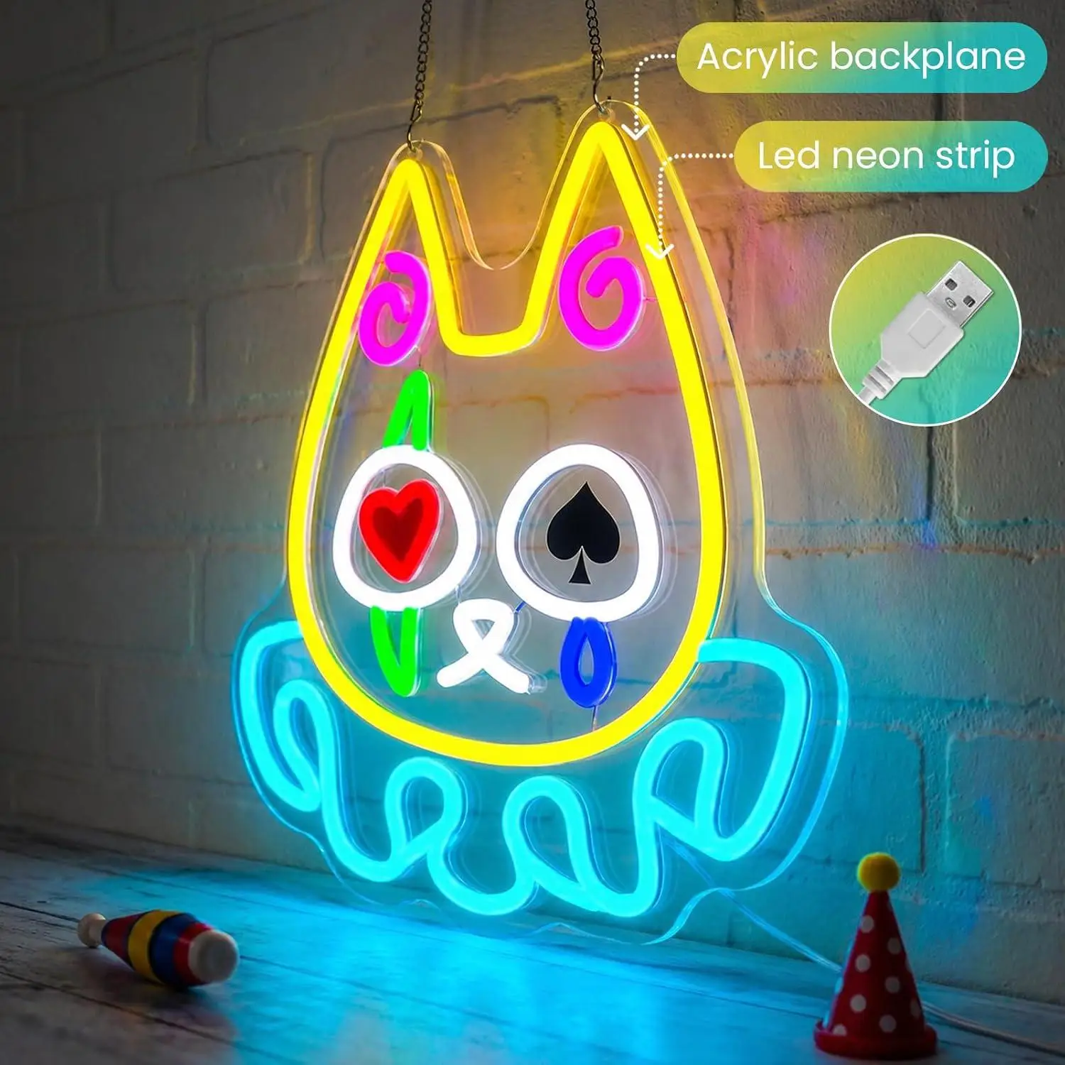 Clown Cat Neon Sign USB Dimmable LED Lights For Kids Room Themed Party Trendy Shop Creative Bar Hobby Space Wall Art Decor Gift