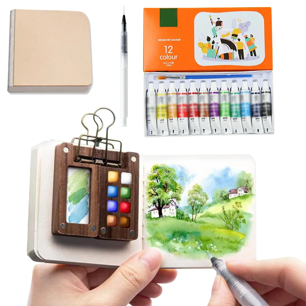 

Набор акварельных красок для художников, 8/24 цвета, дорожная палитра, мини-палитра в коробке из орехового дерева, скетчбук, художественные принадлежности