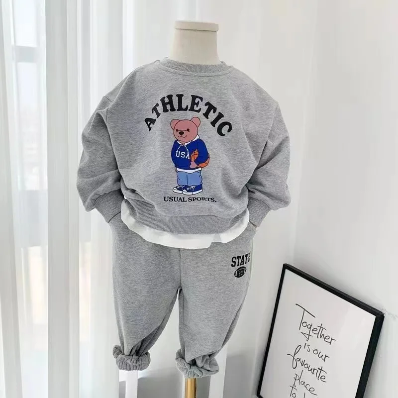 الخريف الأطفال الصبي الملابس مجموعة طفل الفتيات الكرتون المطبوعة بلوزات البلوز بلوزات وسراويل دعوى طويلة الأكمام رياضية #3