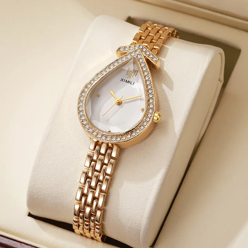 Women's Quartz Watches Water Drop Shaped Diamond Encrusted Female Watch Fashion Casual Ladies Quartz Wristwatch Daily Girl Gifts