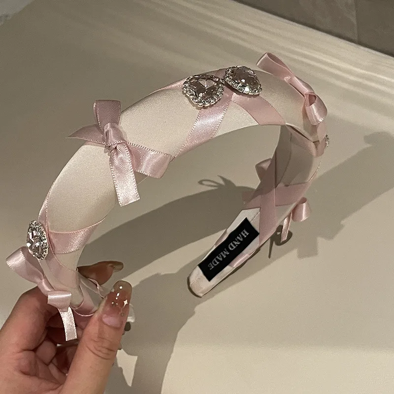 Ballet Sweetheart Contrast Color Ribbon Barrettes Bow Denim Headband Girl Rhinestone Hairhoop out Hair Fixer Head Buckle