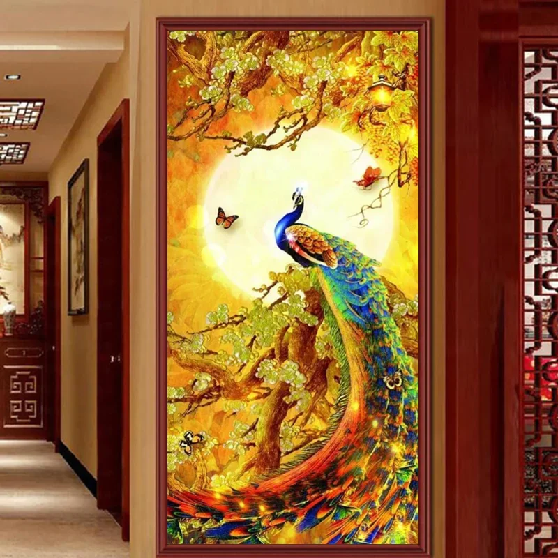 Golden wealth and splendor Peacock Art Poster Canvas Painting Wall Poster Picture Living Room Bedroom Wall Painting Home Decor