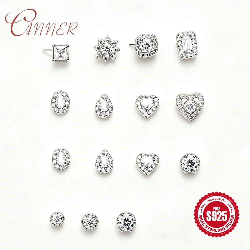 

CANNER 925 Sterling Silver Moissanite Screw Back Stud Women Fashion Cute Tiny Clear Crystal Stud Earrings Gift for Girls Lady