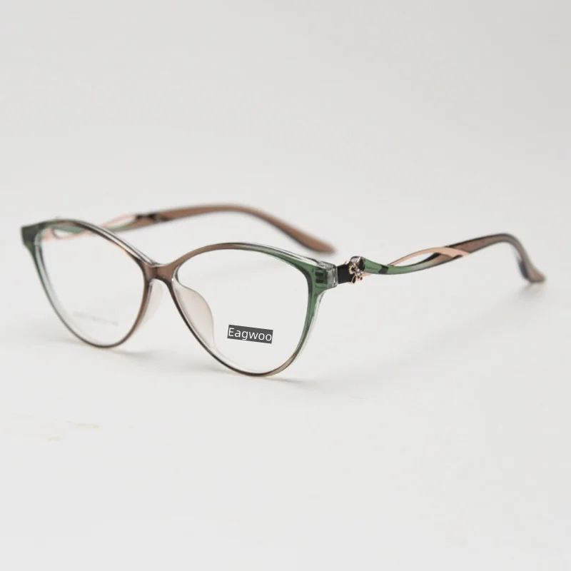 Women Full Rim Glasses Frame Wide Face Eyeglasses Prescription Fashion Designed Flower Decoration Cat Eye  Big Size 56mm