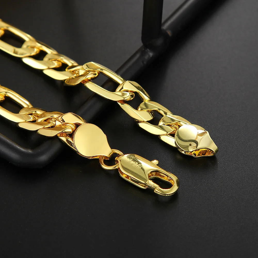 

925 Sterling Silver 18K Gold 8 Inches Figaro Chain Bracelet For Women Fashion Charm Wedding Party Favor Jewelry