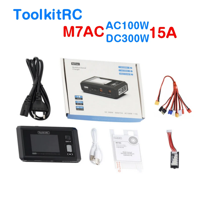 

ToolkitRC M7AC 100W AC / 300W DC Input XT60 XT30 Output Multifunction Suppot Dual Smart Charger Signal Tester Drone Charge