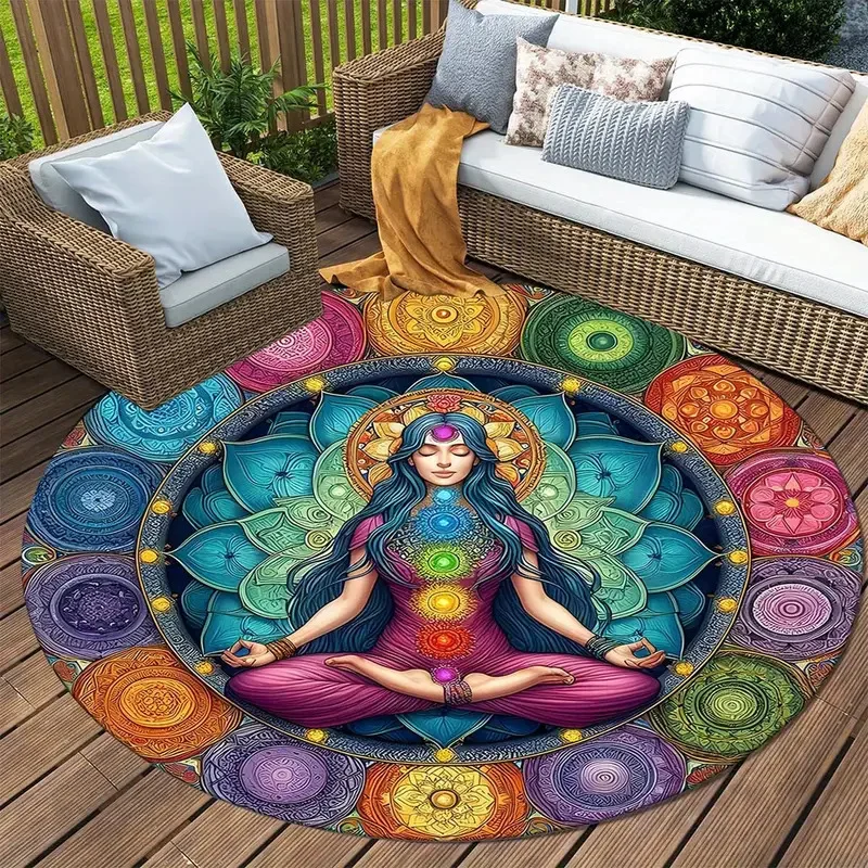 Bunte dekorative Vintage himmlische Sonne Mond Runde Teppich Matte Teppich Stern Karte Erde Home Dekoration für Wohnzimmer Schlafzimmer – Detail 10