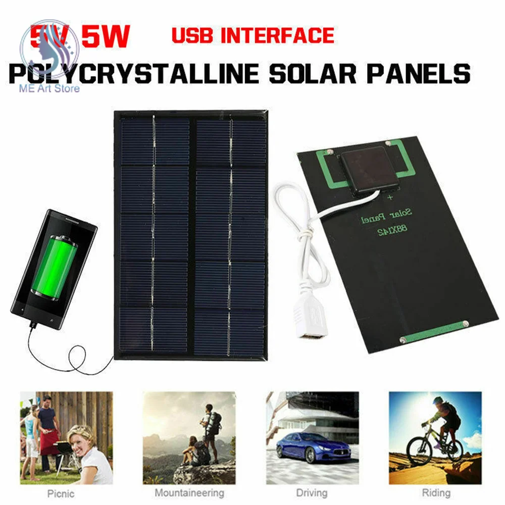 Portable USB Solar Panel Outdoor 5W 5V Solar Charger Panel Fast Charging Polysilicon Panel Charger Generator for Climbing Travel