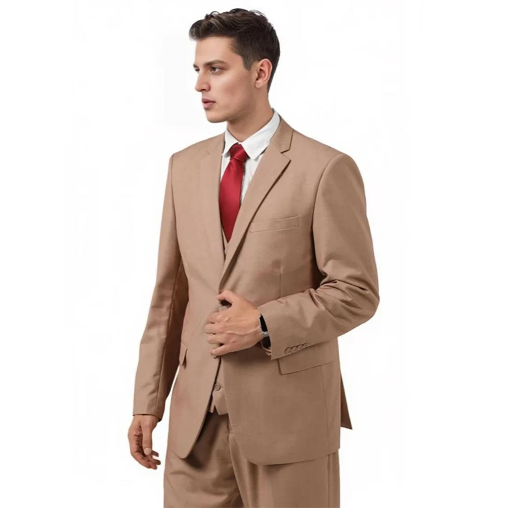 

High Quality Men's Suits Fashion Single Breasted Notch Lapel Slim Fit Blazer Elegant Back Vent 3 Piece Jacket Pants Vest Blazer