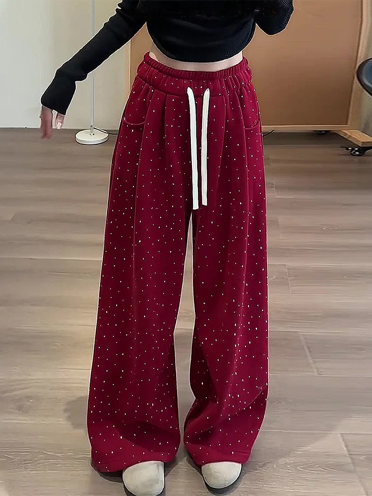 

Винтажные широкие брюки для женщин, свободные, с высокой талией, повседневные, в корейском стиле, новые, ретро, на шнуровке, однотонные.