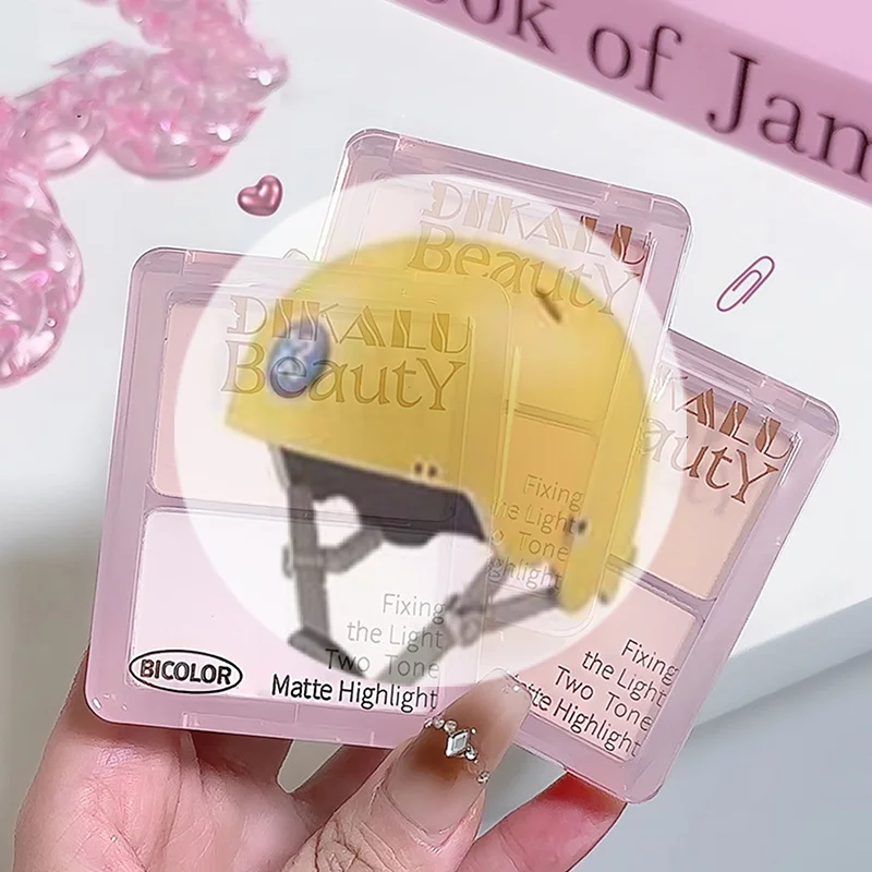 (HG)DIKALU Palette di contorni bicolore Evidenziatore bianco opaco Grigio Marrone Ombra per il naso Bronzer per il viso Illumina il trucco in polvere