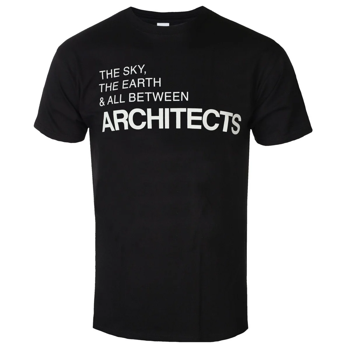 T-shirt imprimé avec citation et texte graphique « Architects The Sky The Earth & All Between », t-shirt imprimé de la célèbre groupe de rock metalcore britannique