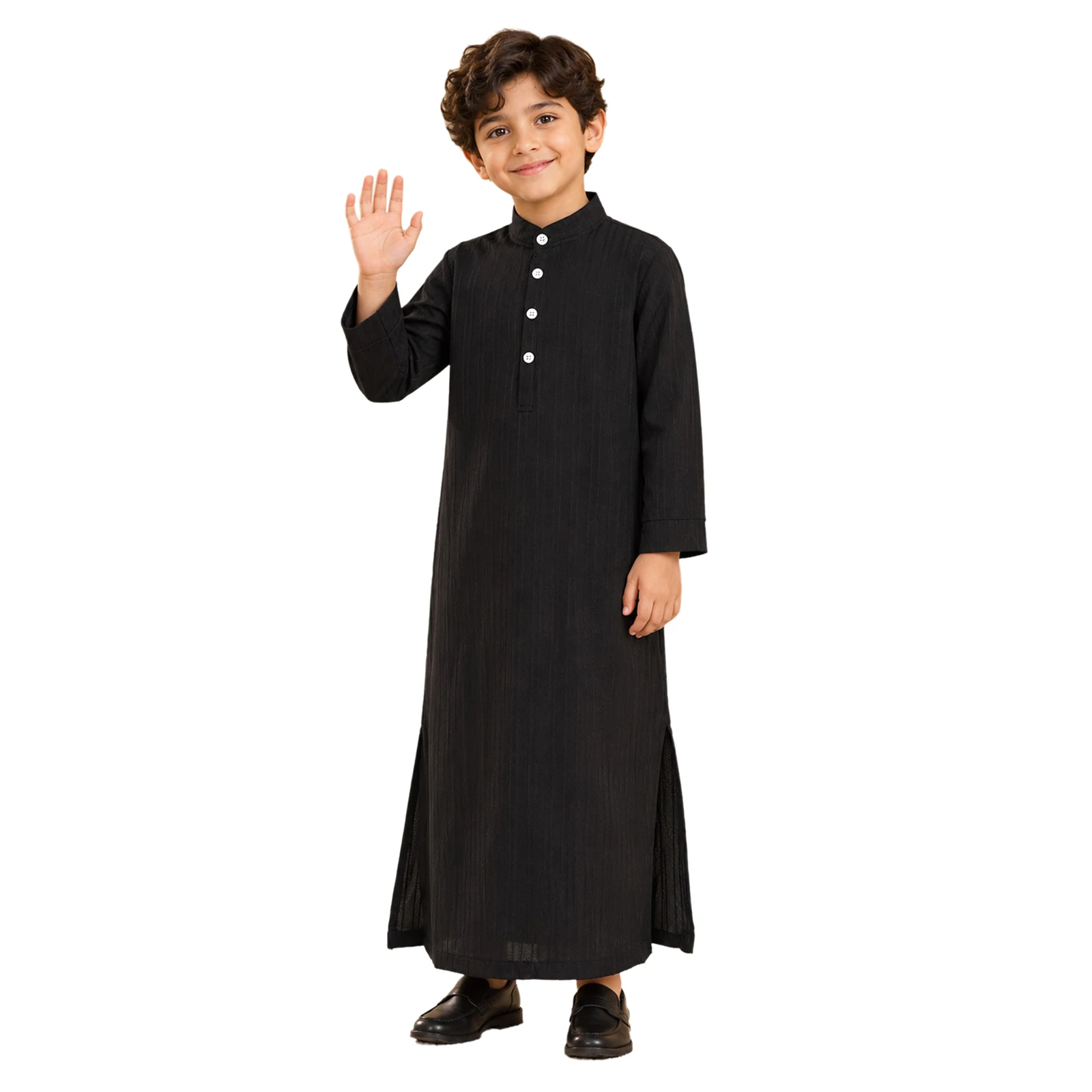 Kids Boys Muslim Outfit Long-sleeve Stand-collar Robe with Sleeveless Open Front Vest for Arab Islamic Arabic Abaya Thobe