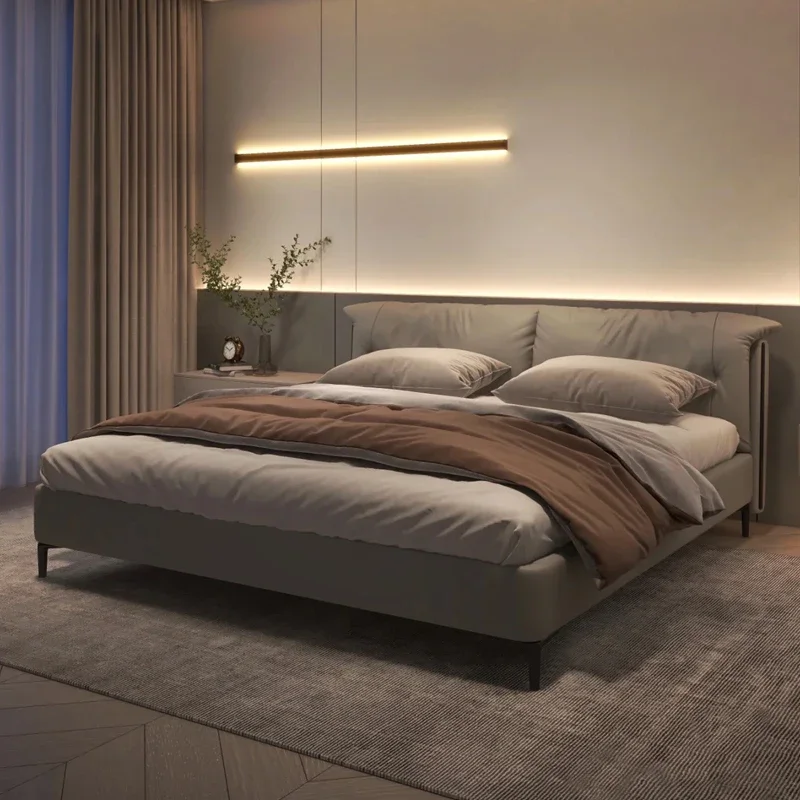 

Ltalian Style Modern Bed Luxury Minimalist Quality Aesthetics Master Bedroom Bed Leather Wedding Twin Cama Casal Home Furniture