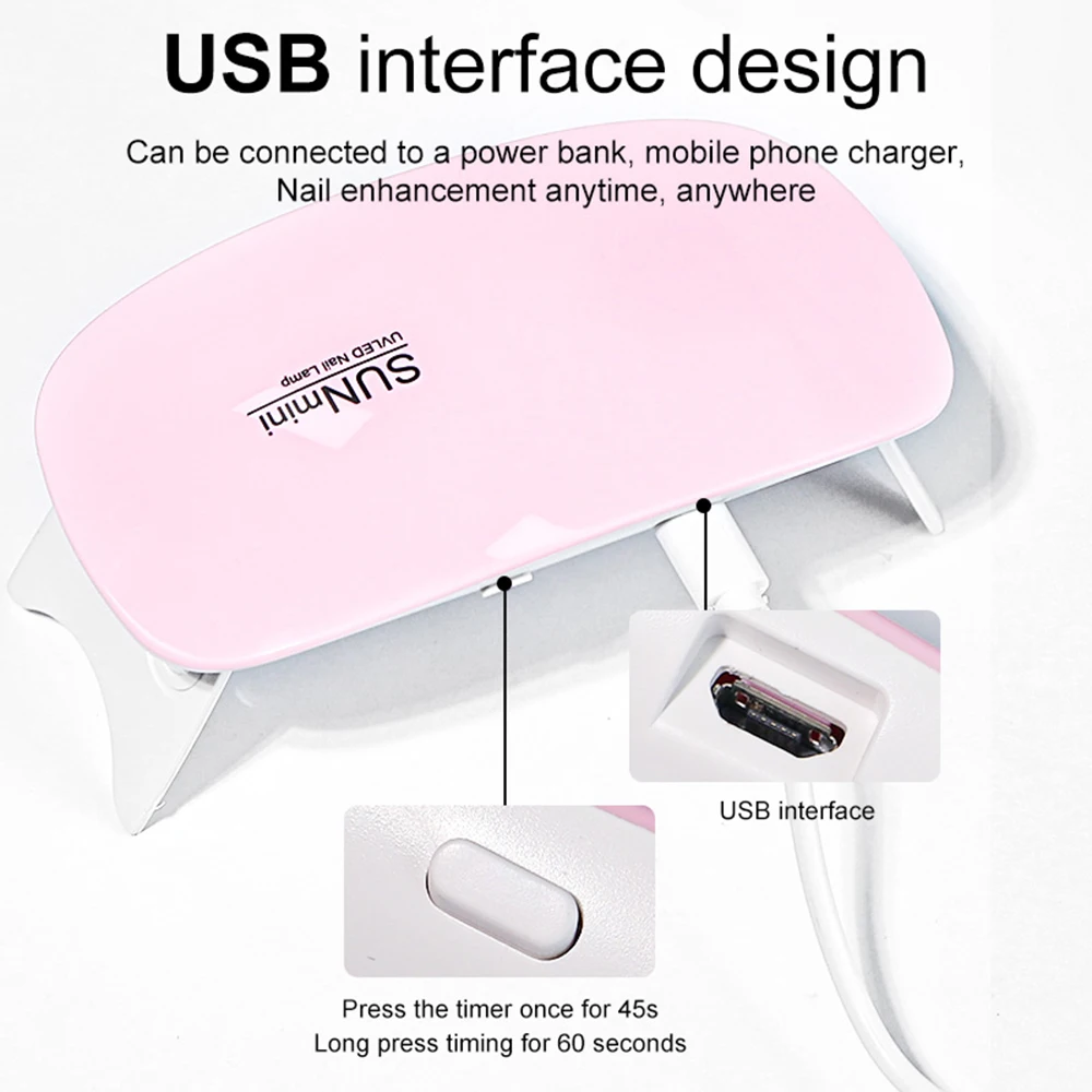 Mini UV LED Nail Lamp 6 LED Gel Nail Polish Dryer Convenient USB Interface Folding Design Manicure UV  Curing Light