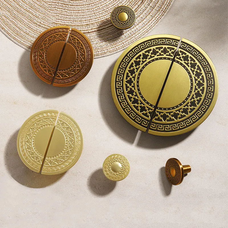 New Chinese Style Semicircular Cabinet Handles Gold Bedroom Wardrobe Pulls Vintage Drawer Knobs Zinc Alloy Furniture Hardware