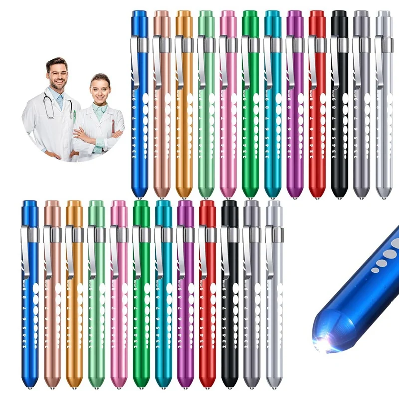 24 Pack C For Nurse Reusable Pen Light With Pupil Gauge, Colorful Nurse Parts Accessories With Pocket Clip