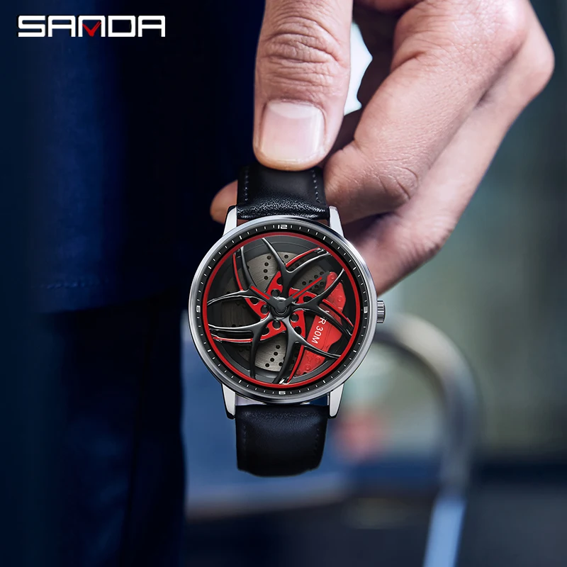 Sanda 1091นาฬิกาขอบล้อรถยนต์3D แท้ไม่เหมือนใครแฟชั่นนาฬิกาข้อมือควอตซ์กันน้ำผู้ชาย relogio masculino