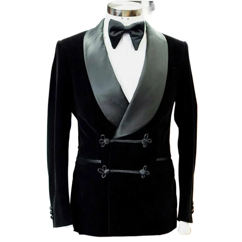 Veste de fumée en velours noir, 1 pièce, Blazer avec boutons, manteau de luxe pour mariés, mariage, 