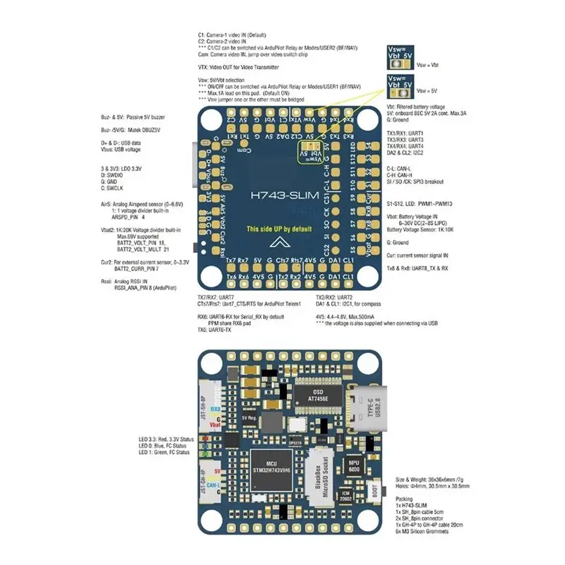 VoidFly ABKQ-For FPV RC Racing Drone H743 SLIM V3 Flight Controller 2-8S STM32H743VIH6 H743 Betaflight Betaflow 7XUART Port OSD
