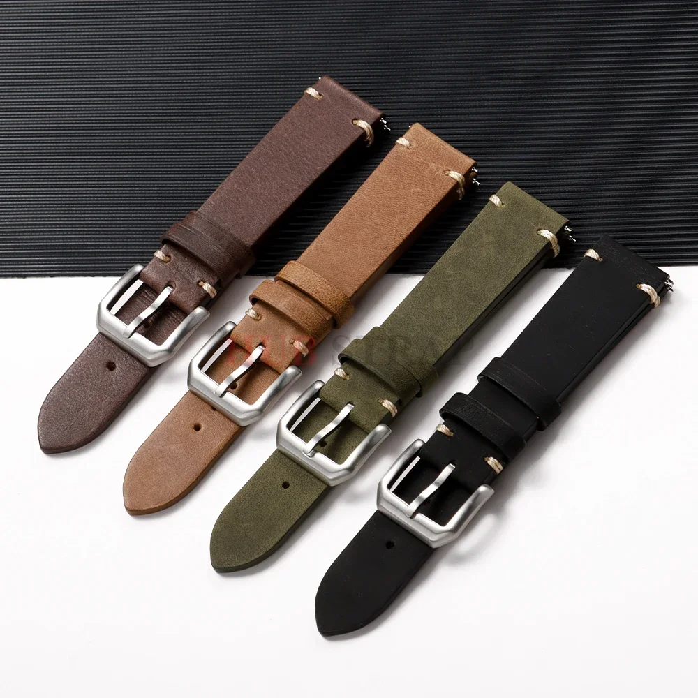 20mm 22mm 송아지 가죽 시계 밴드 오메가용 세이코 스마트워치용 스티칭 시계 밴드 소가죽 스트랩 다크 브라운 시계 액세서리