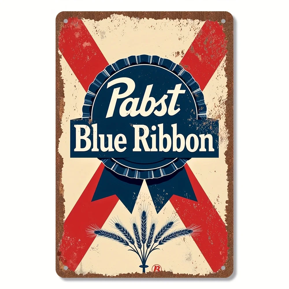 Vintage Metal Tin Sign, es - Retro Decor with Distressed Yellow Background, Blue & Red Cross Design, and 