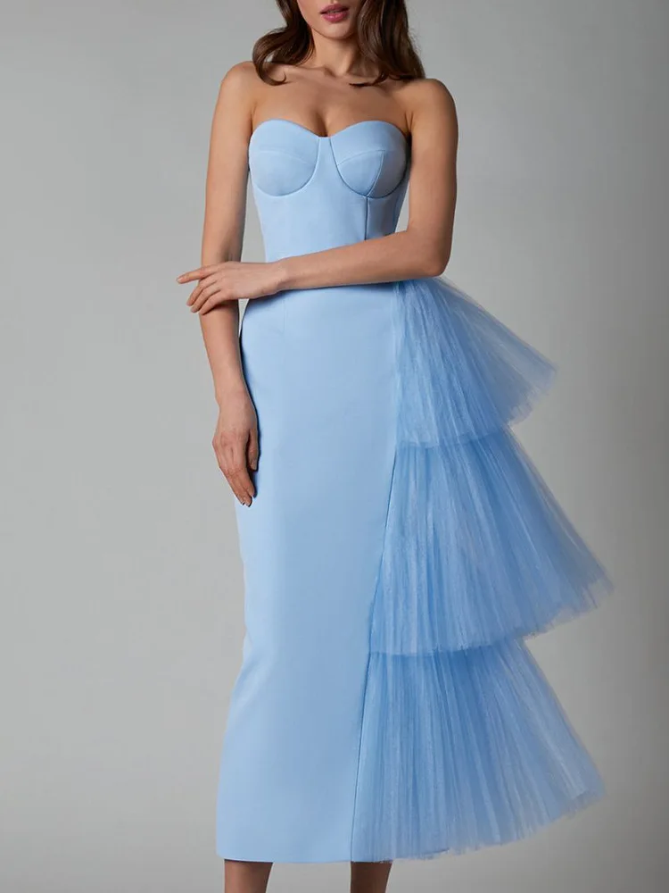 

Strapless Line Dance Costume Jazz Slim Fit Kpop Dress Latin Women Sexy Wear Mesh Stage Clothes Irregular Broadcasting Y2k Dress