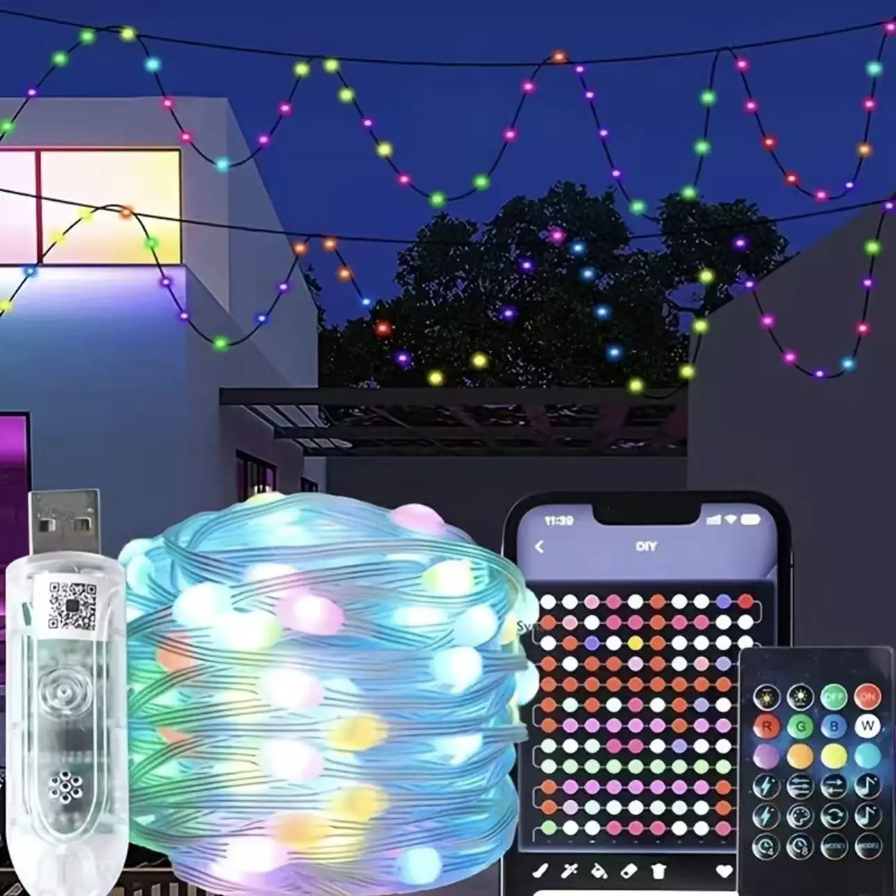 

Smart RGB String Light10M/33FT Outdoor Atmosphere Lights Waterproof String Light With App Control Music Christmas Tree Decor