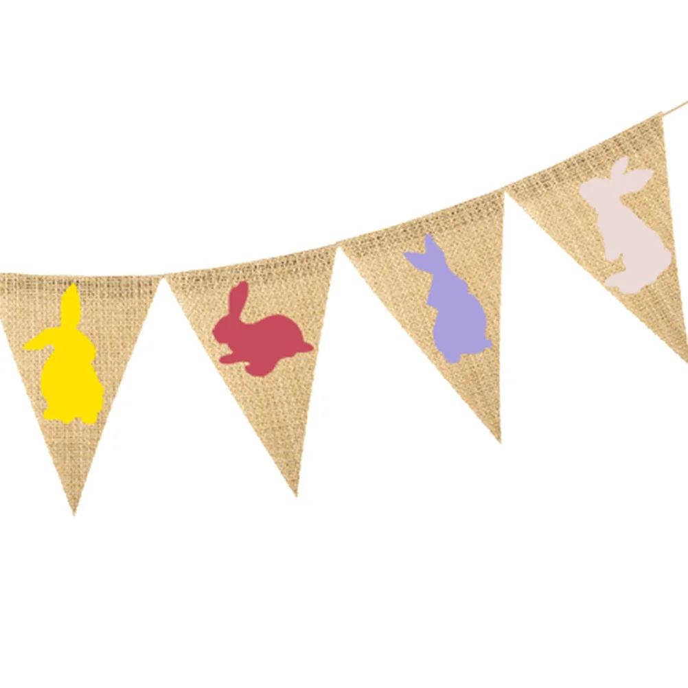 

1Set Colorful Bunny Easter Banner Linen Pennant Rabbit Bunting Party Supplies Easter Party Decoration Garland Flag