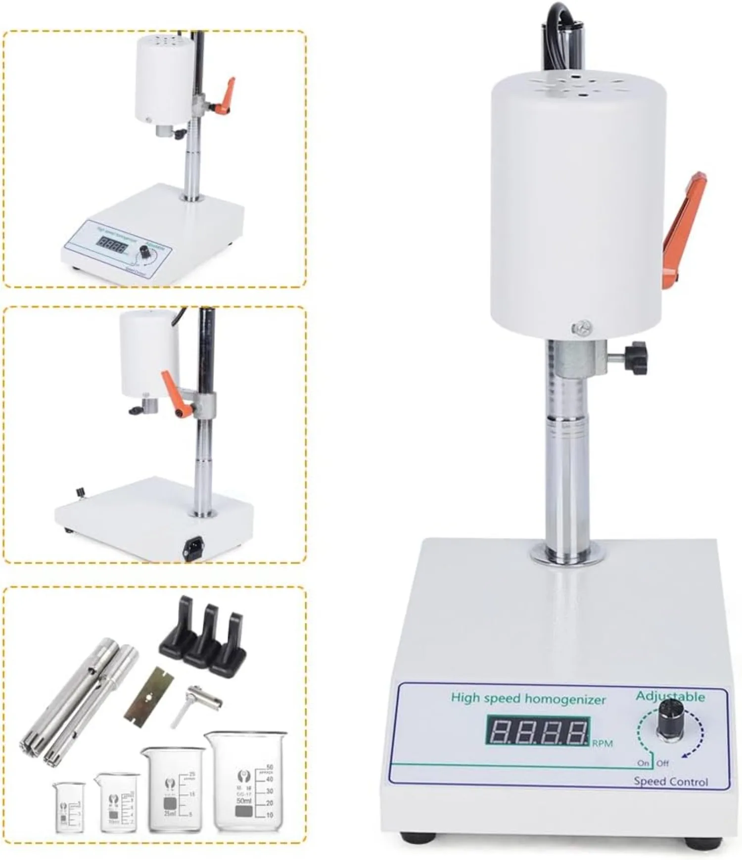 FSH-2A High Speed Homogenizer Lab Disperser Emulsifier 5~1000ml Speed Adjustable 8000~22000rpm with 2 Working Heads