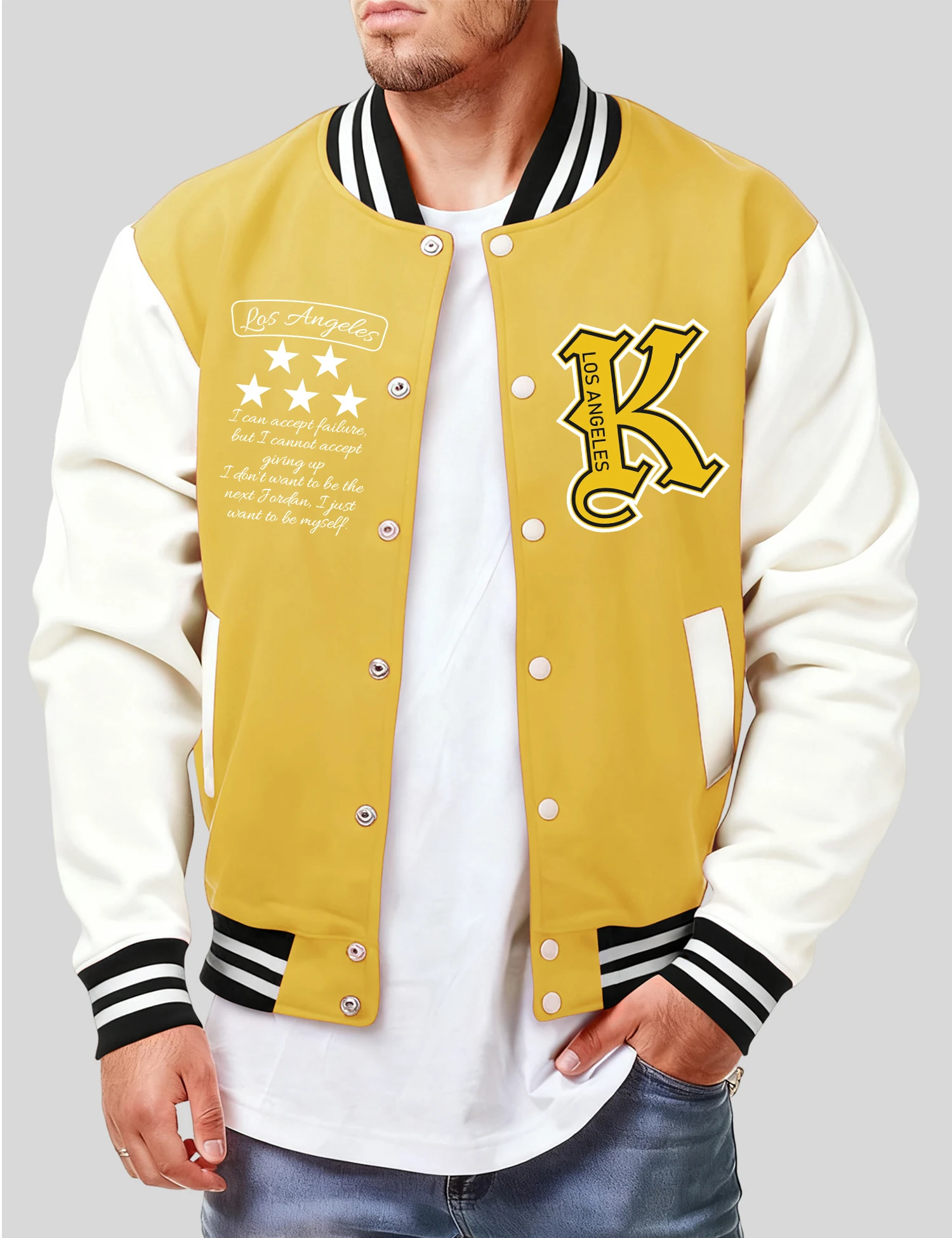 

Usa Letter K And Pentagram Baseball Jersey Man Casual Loose Coat Fleece Autumn Jacket American Tops Unisex All-Match Clothing
