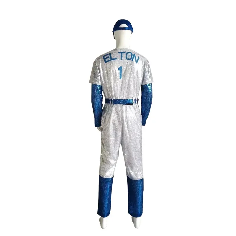 Film Rocketman Cosplay Kostüm Sir Elton Hercules John Body Baseball Uniform Overall mit Kappe Hut Gürtel Halloween Karneval