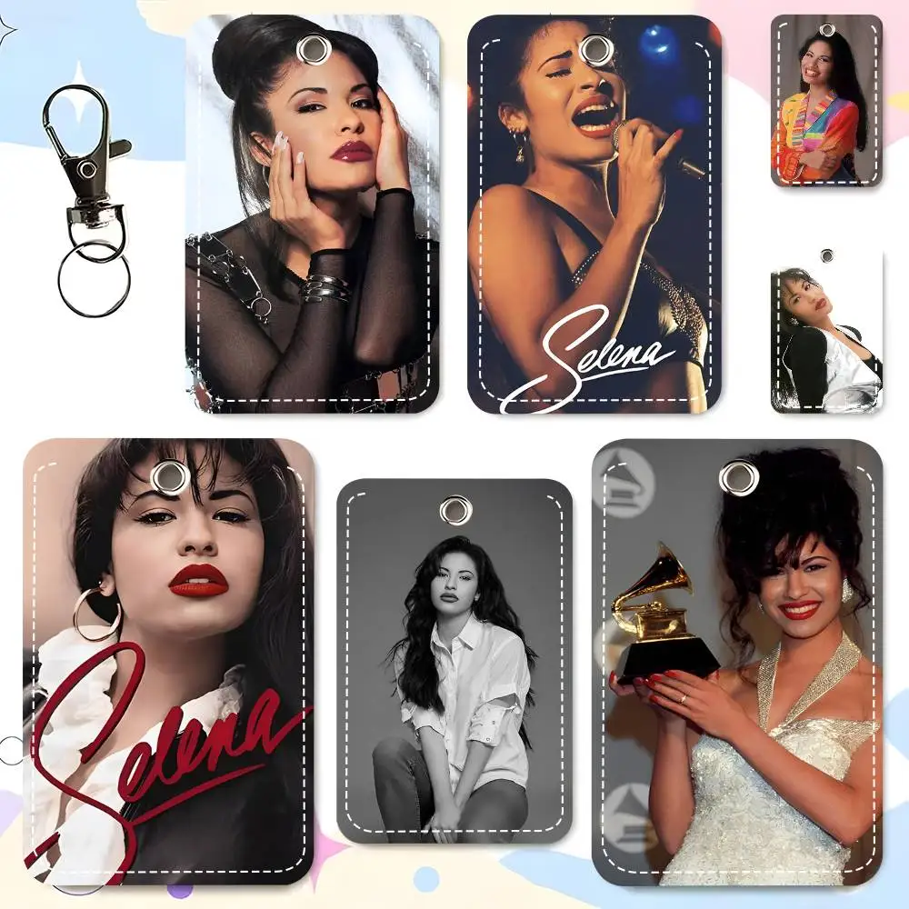 1pc S-Selena Quintanilla Singer Card Case Keychain Access Card Bag Key Tag Ring Leather Card Holder Key Ring Access