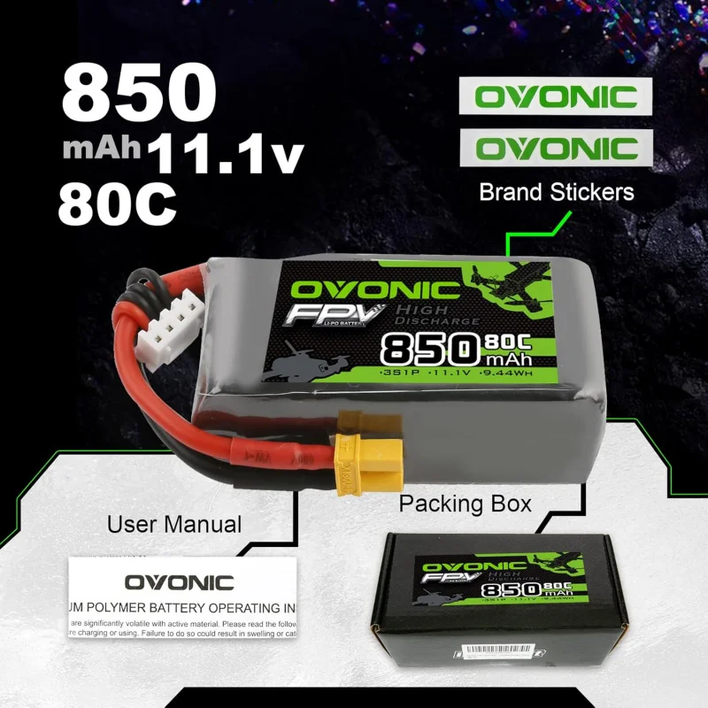 Batería OVONIC Lipo 850mAh 80C 11,1 V 3S RC con conector XT30 para avión RC DJI Quadcopter RC avión RC helicóptero RC