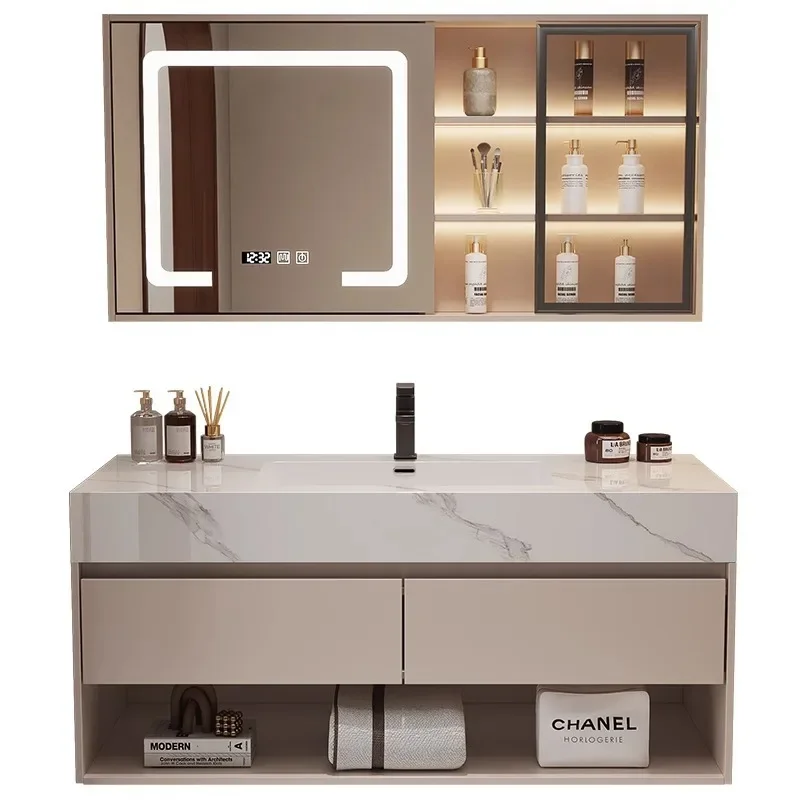 Modern Bathroom Vanity Slate Ceramic Basin with Solid Wood Bathroom Cabinet Furniture Vanities Sink Home Washroom Toilet Storage