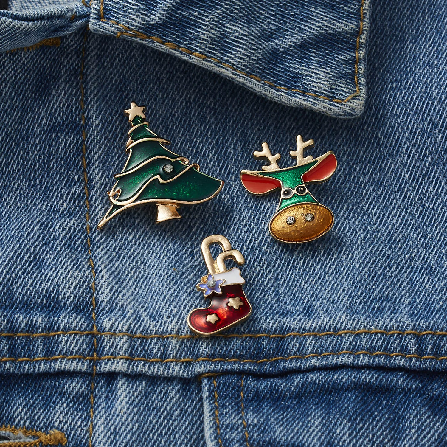 Brooches Christmas Socks Christmas Tree Elk Enamel Badge Small Brooch Women Fashion Party Jewelry Gifts 3pcs/set Merry Christmas