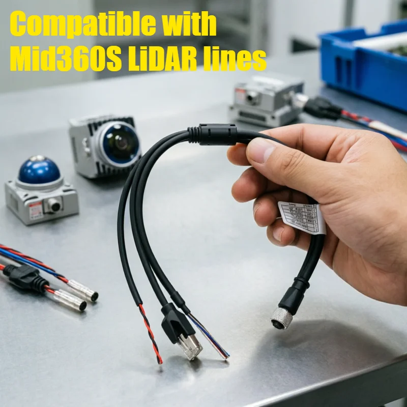 Waterproof M12 1 To 3 / 2 Mid-70 Mid-360 High-Flex Power Network Cable Cat5E Compatible with DJI Livox LiDAR DC XT60 Male/Female