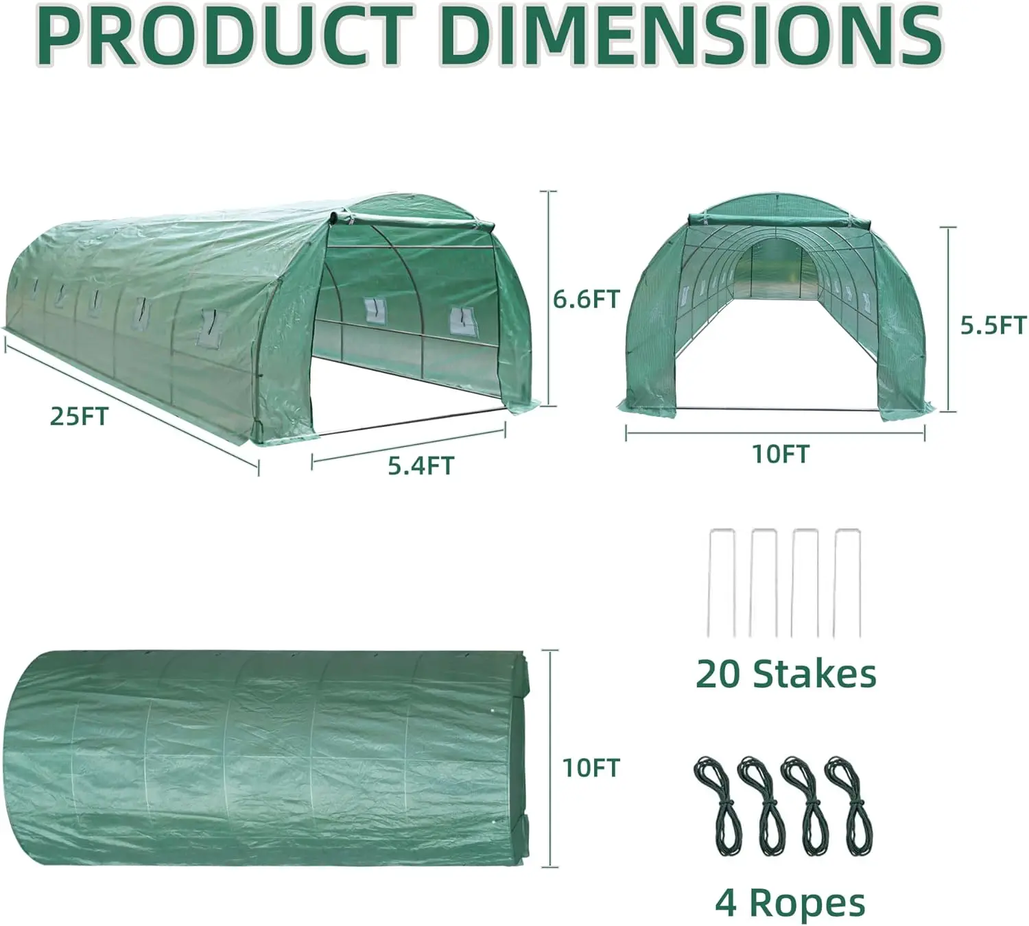 25*10*6.6Ft Heavy Duty Greenhouse For Outdoors, Large Walk-In Green House With High Tunnel Pe Cover & Irrigation Garden System