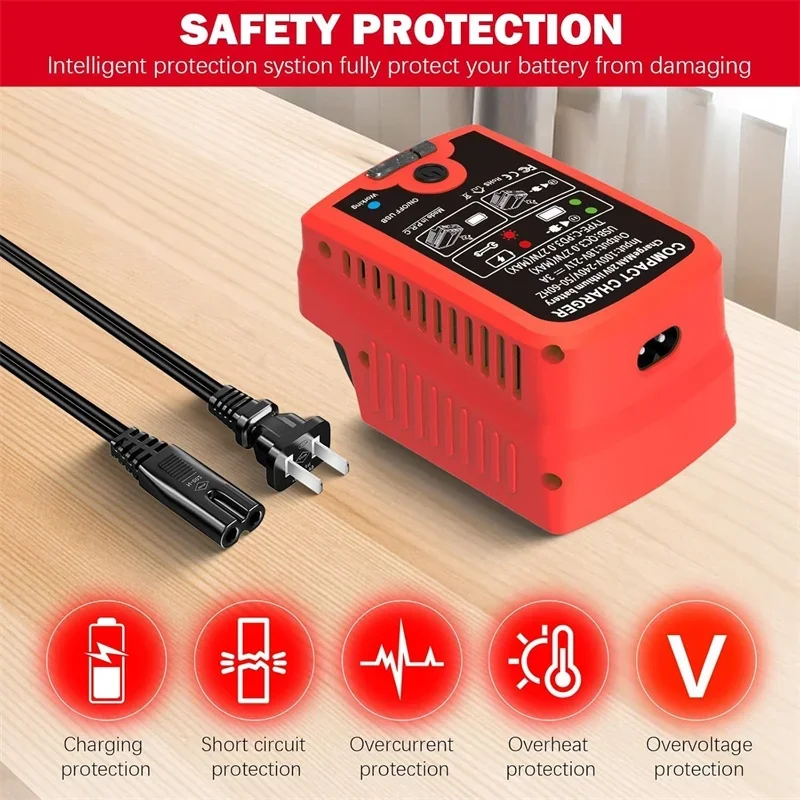 

НОВОЕ зарядное устройство для телефона 3А, адаптер для быстрой беспроводной зарядки для Milwaukee 18 В, литий-ионный аккумулятор 48-59-1802 с выходом типа C и USB для путешествий