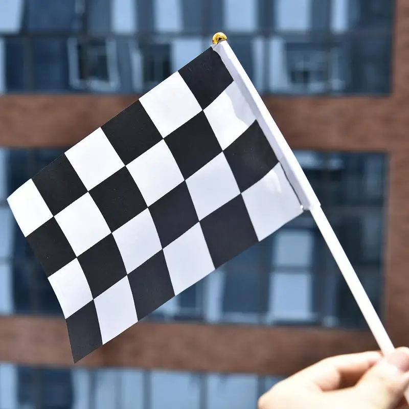 Checkered Flags On Sticks Racing Pennant Hand Flags 10 Pcs 5x8 Inch Black & White Stick Flag Hand Held Racing Flags Banner